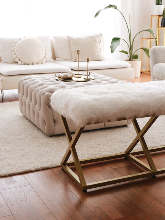 Atelier Del Sofa Capraz Pelush Banco Oro Blanco 100cm Ancho x 50cm Alto x 40cm Profundo